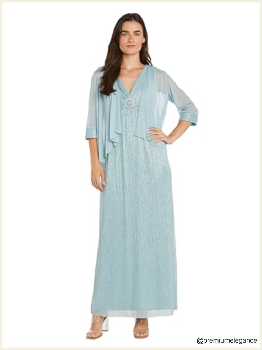 Seafoam Evening Gown Set with Matching Sheer Cover Up Formal Wedding Attire